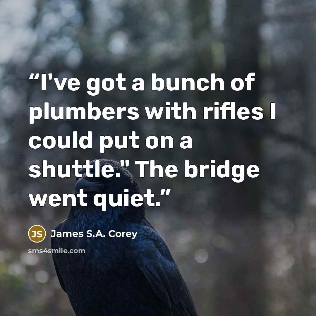 “I've got a bunch of plumbers with rifles I could put on a shuttle." The bridge went quiet.” quote by James S.A. Corey