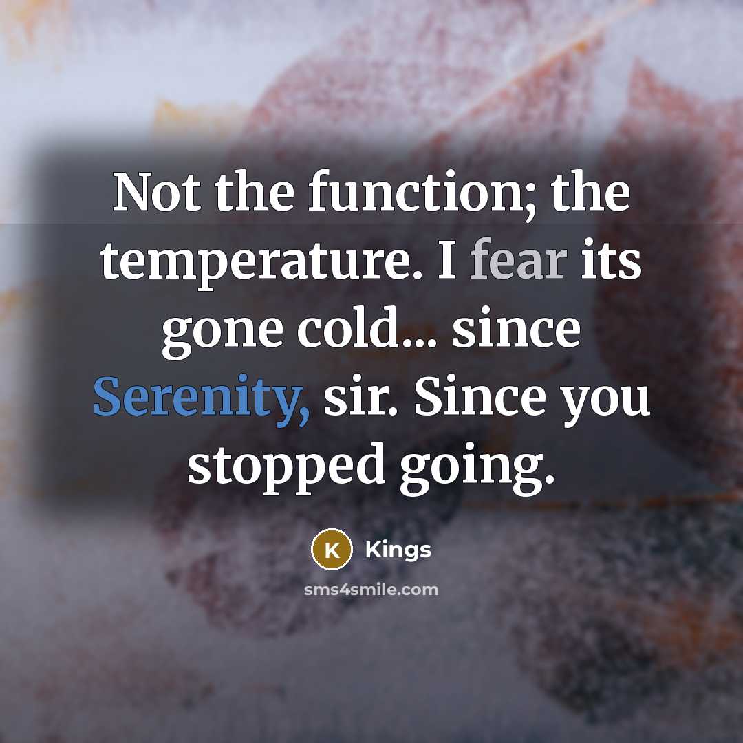 “Not the function; the temperature. I fear its gone cold... since Serenity, sir. Since you stopped going.” quote by Kings