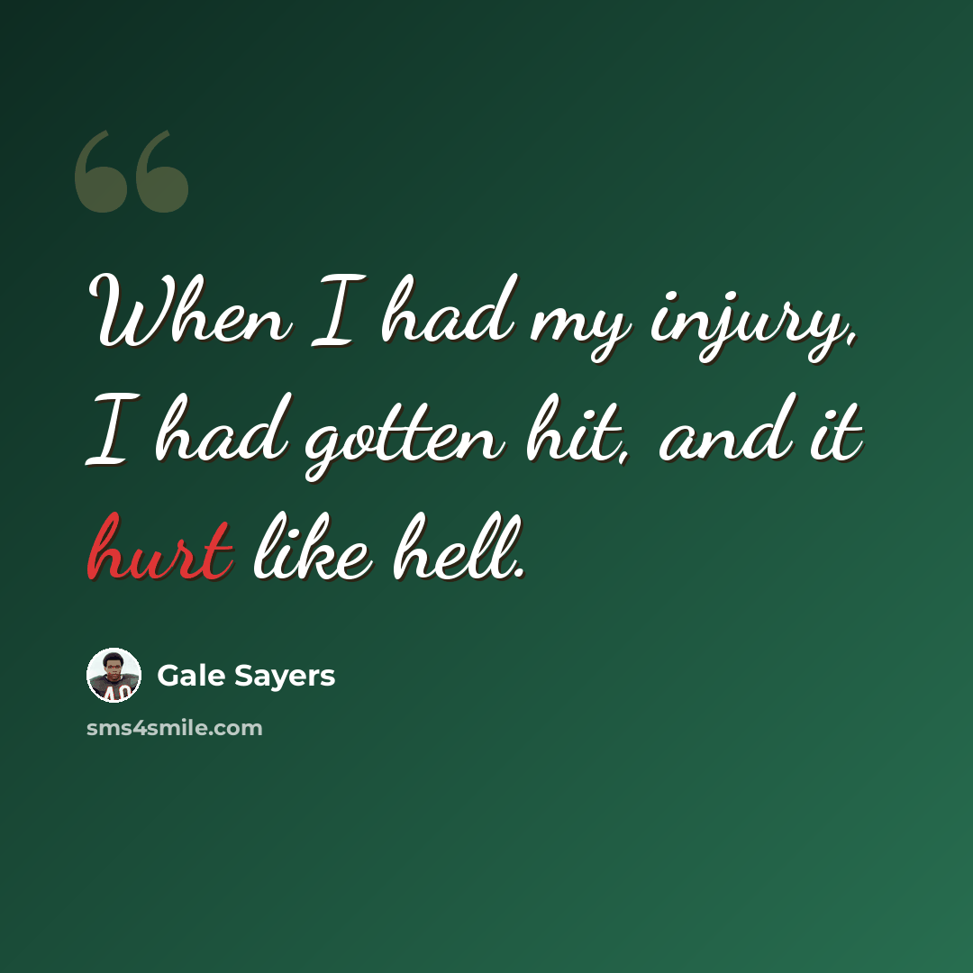 “When I had my injury, I had gotten hit, and it hurt like hell.” quote by Gale Sayers