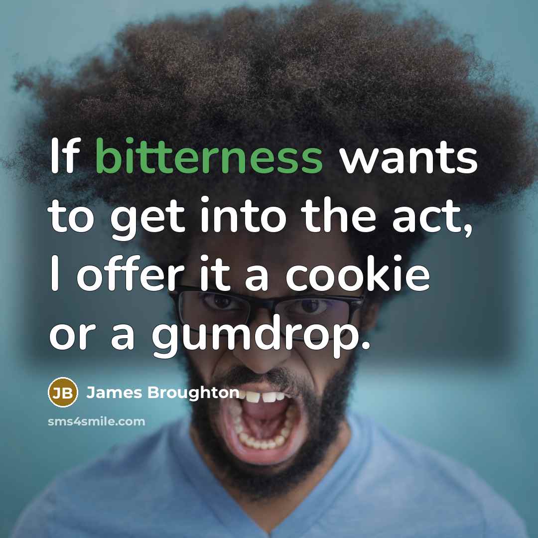 “If bitterness wants to get into the act, I offer it a cookie or a gumdrop.” quote by James Broughton