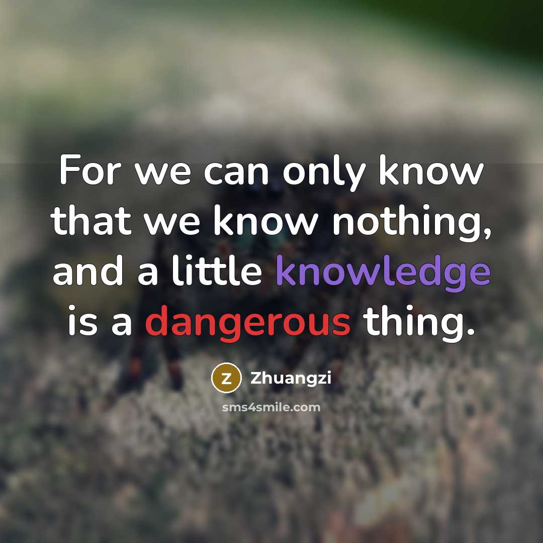 “For we can only know that we know nothing, and a little knowledge is a dangerous thing.” quote by Zhuangzi