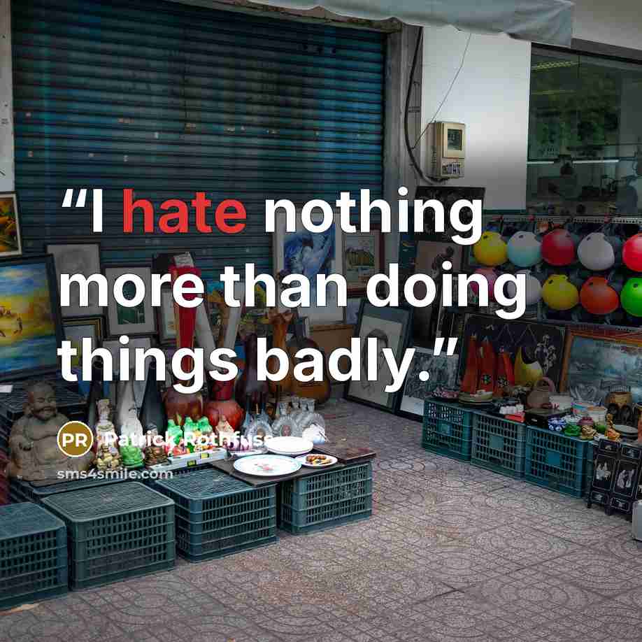 “I hate nothing more than doing things badly.” quote by Patrick Rothfuss