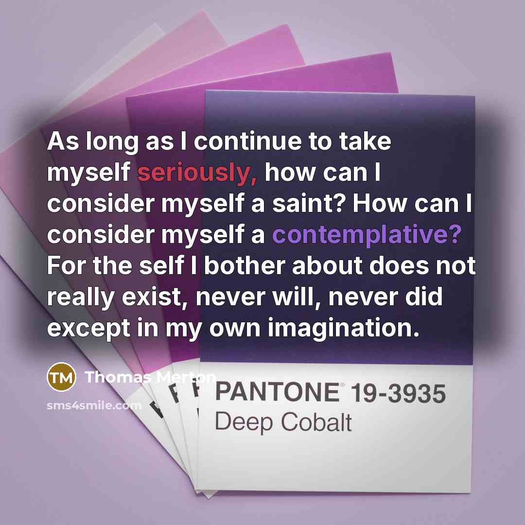 “As long as I continue to take myself seriously, how can I consider myself a saint? How can I consider myself a contemplative? For the self I bother about does not really exist, never will, never did except in my own imagination.” quote by Thomas Merton