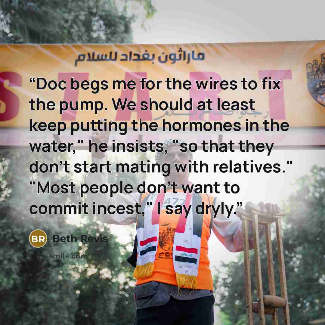 “Doc begs me for the wires to fix the pump. We should at least keep putting the hormones in the water," he insists, "so that they don't start mating with relatives." "Most people don't want to commit incest," I say dryly.” quote by Beth Revis