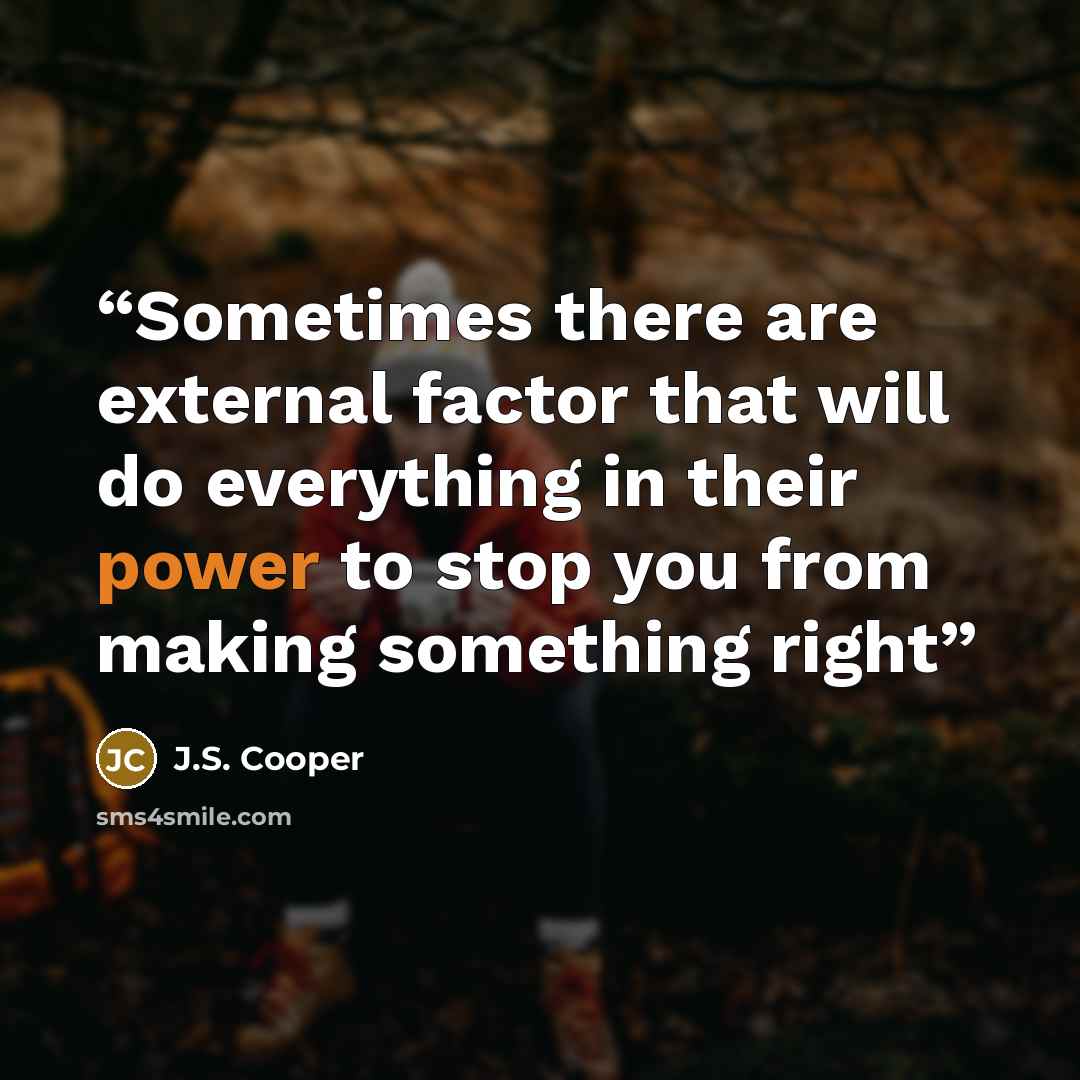 “Sometimes there are external factor that will do everything in their power to stop you from making something right” quote by J.S. Cooper
