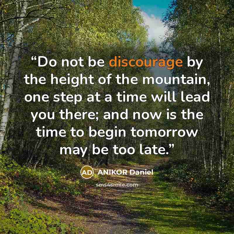 “Do not be discourage by the height of the mountain, one step at a time will lead you there; and now is the time to begin tomorrow may be too late.” quote by ANIKOR Daniel