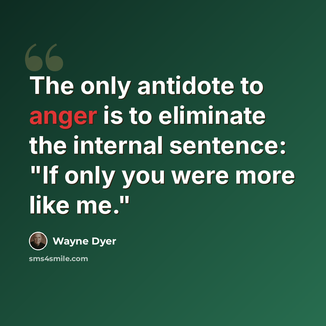 “The only antidote to anger is to eliminate the internal sentence: "If only you were more like me."” quote by Wayne Dyer
