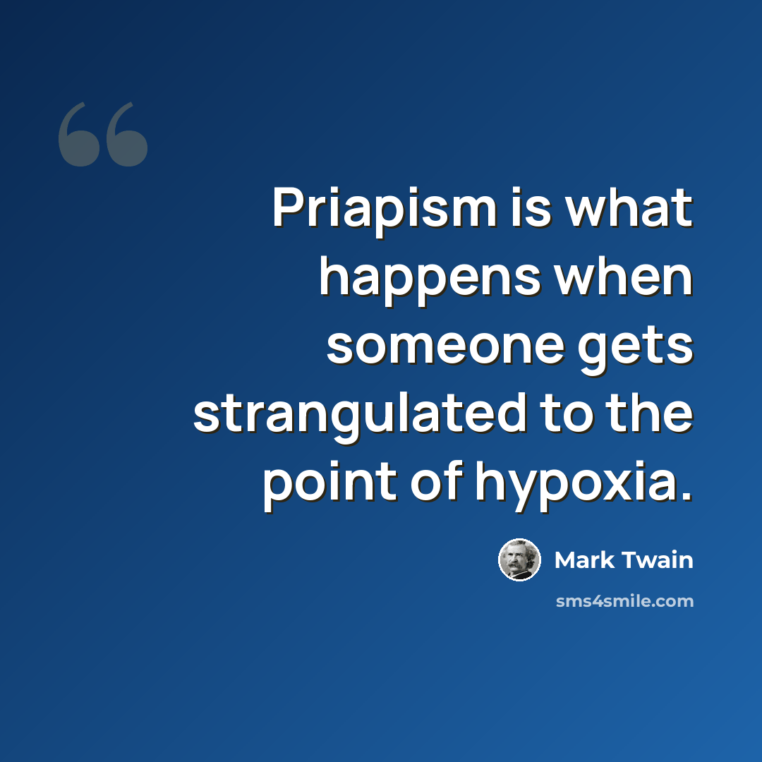 “Priapism is what happens when someone gets strangulated to the point of hypoxia.” quote by Mark Twain