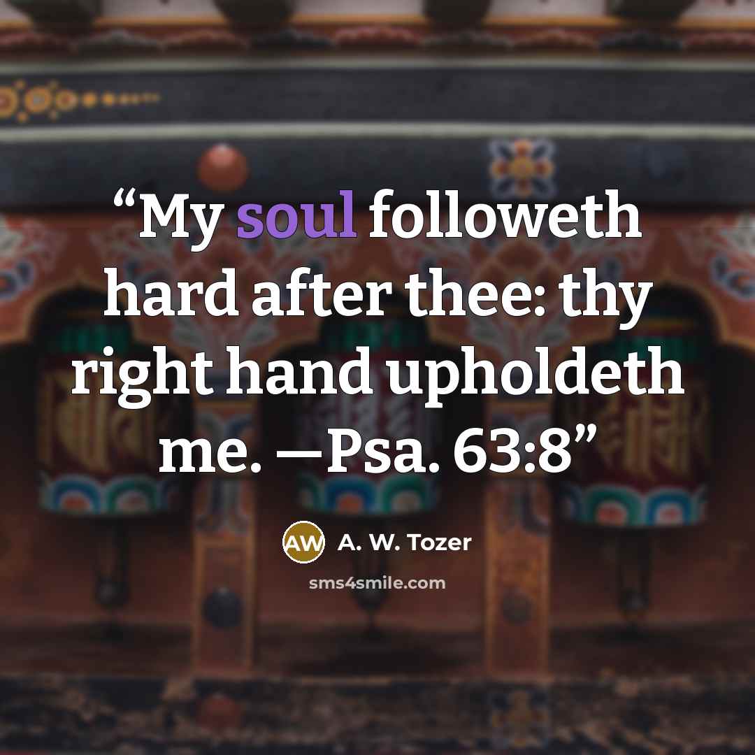 “My soul followeth hard after thee: thy right hand upholdeth me. —Psa. 63:8” quote by A. W. Tozer