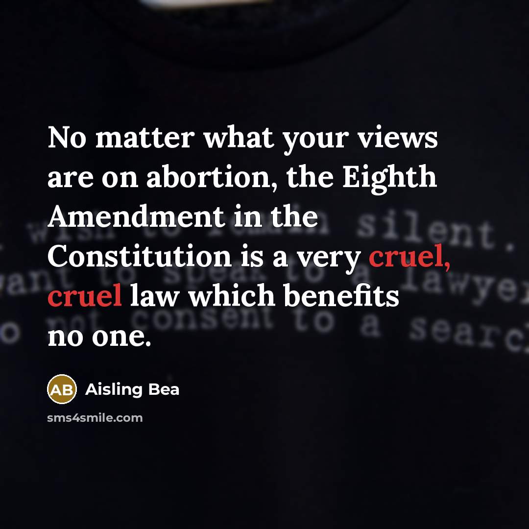 “No matter what your views are on abortion, the Eighth Amendment in the Constitution is a very cruel, cruel law which benefits no one.” quote by Aisling Bea