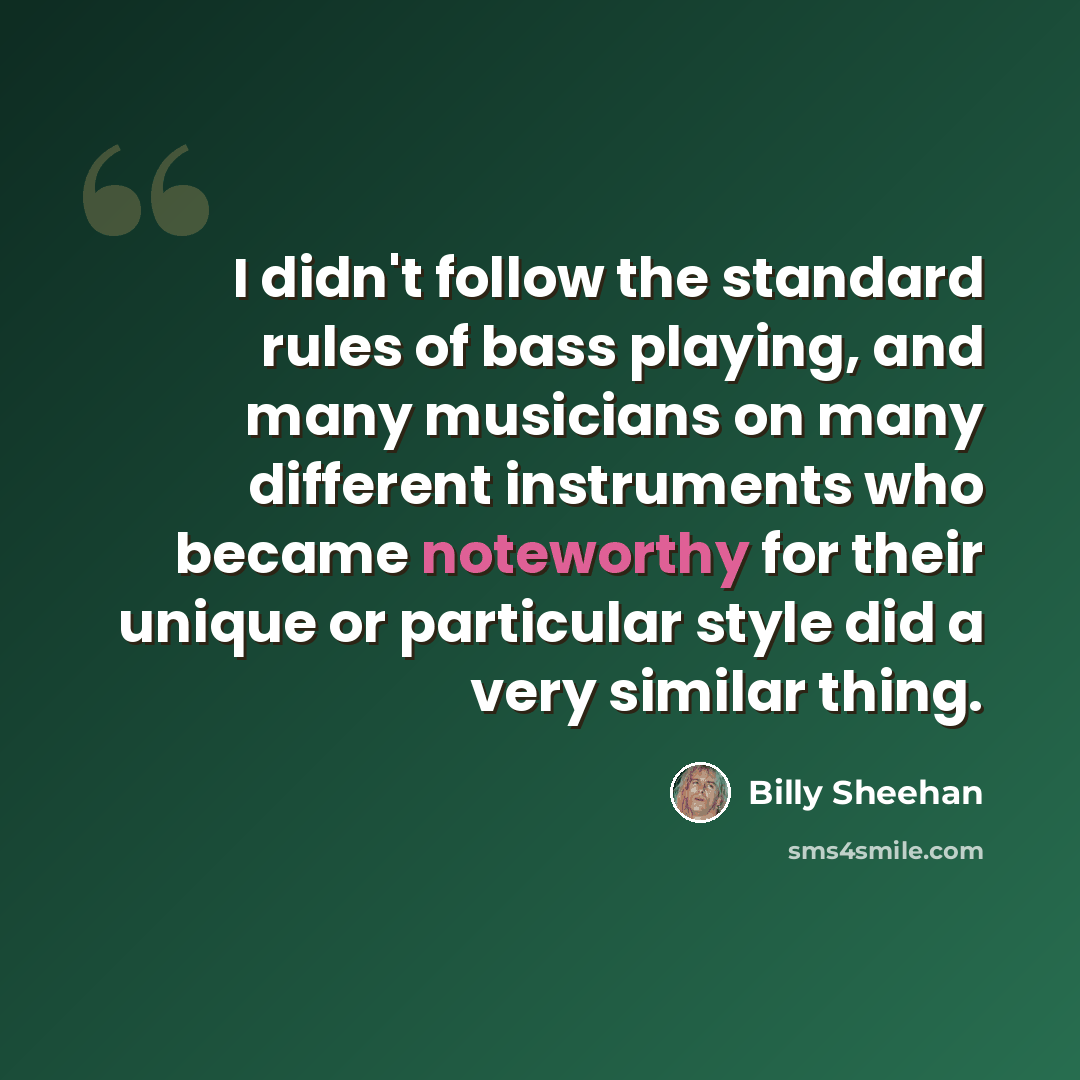 “I didn't follow the standard rules of bass playing, and many musicians on many different instruments who became noteworthy for their unique or particular style did a very similar thing.” quote by Billy Sheehan
