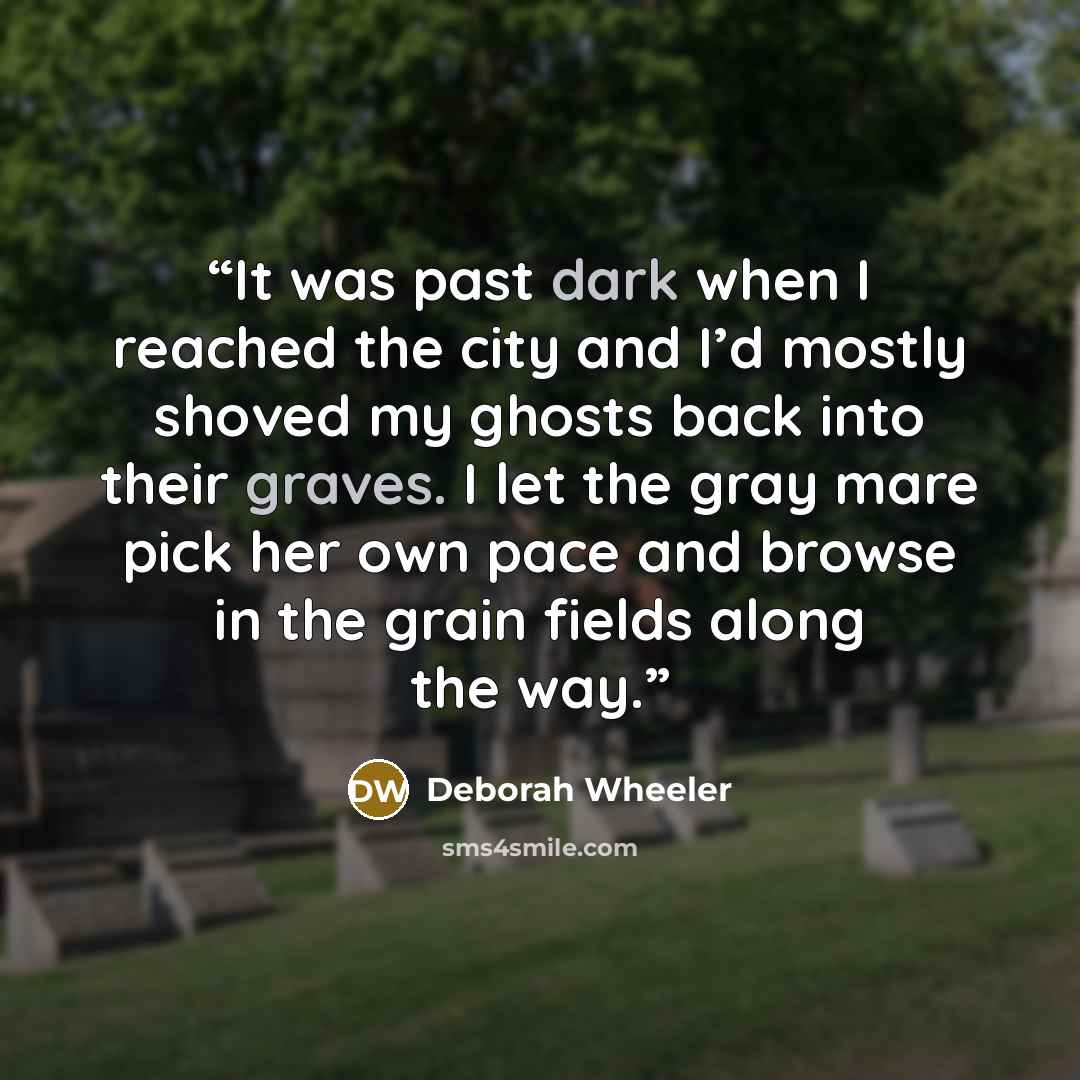 “It was past dark when I reached the city and I’d mostly shoved my ghosts back into their graves. I let the gray mare pick her own pace and browse in the grain fields along the way.” quote by Deborah Wheeler