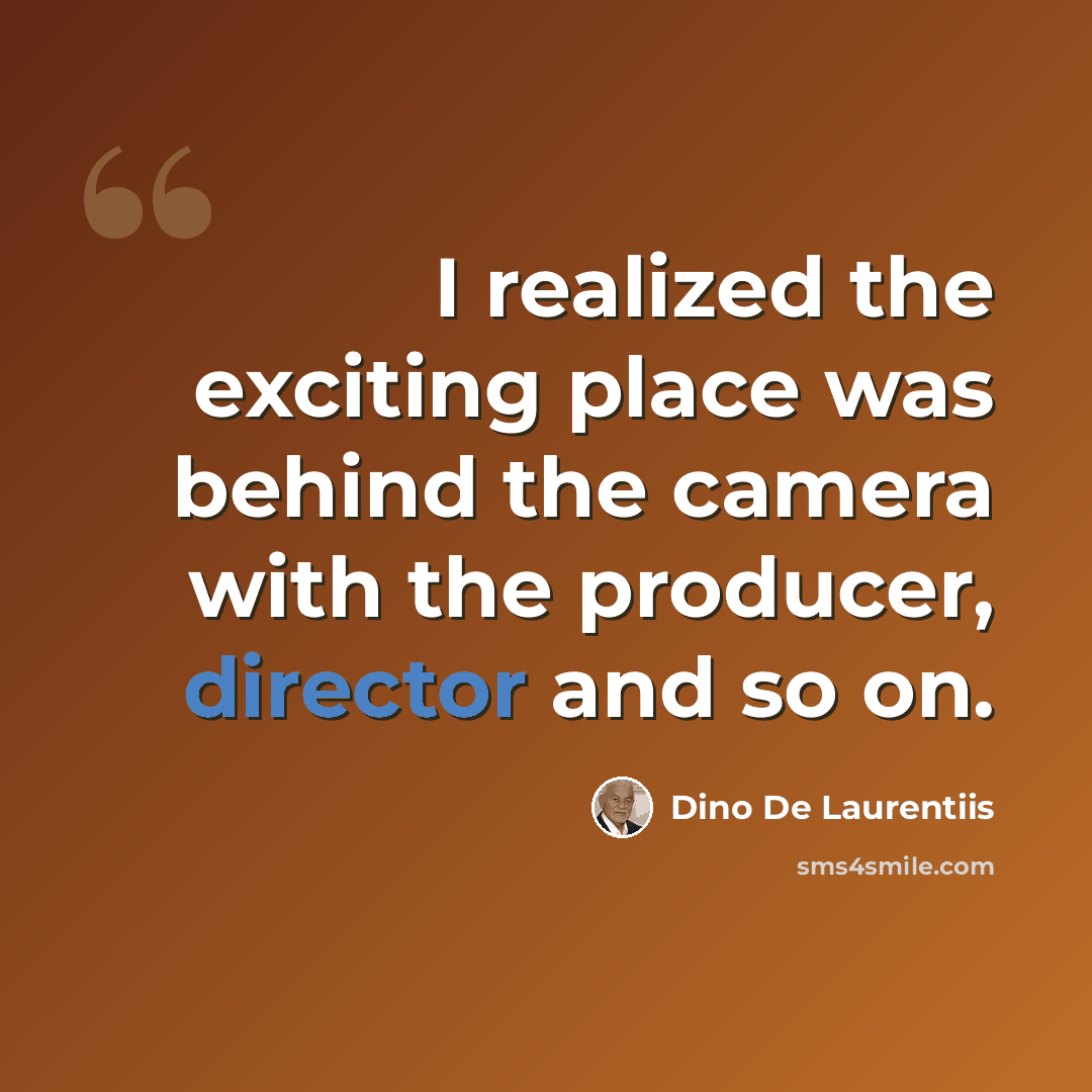 “I realized the exciting place was behind the camera with the producer, director and so on.” quote by Dino De Laurentiis