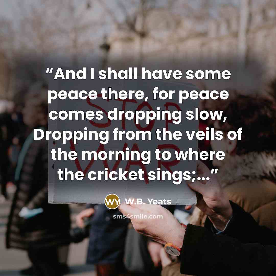 “And I shall have some peace there, for peace comes dropping slow, Dropping from the veils of the morning to where the cricket sings;...” quote by W.B. Yeats