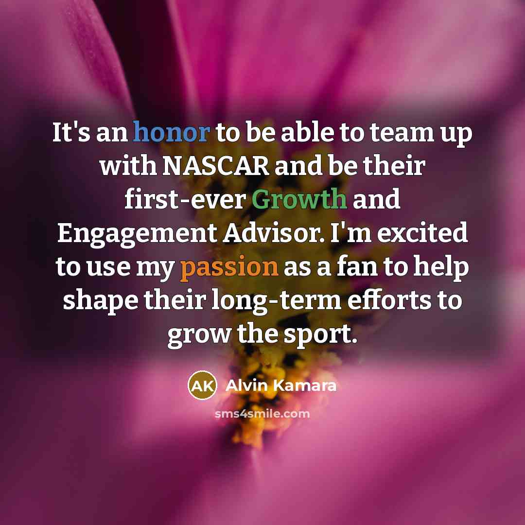 “It's an honor to be able to team up with NASCAR and be their first-ever Growth and Engagement Advisor. I'm excited to use my passion as a fan to help shape their long-term efforts to grow the sport.” quote by Alvin Kamara