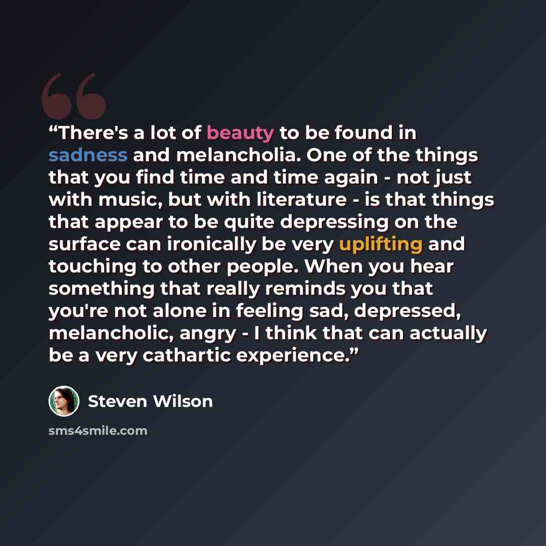 “There's a lot of beauty to be found in sadness and melancholia. One of the things that you find time and time again - not just with music, but with literature - is that things that appear to be quite depressing on the surface can ironically be very uplifting and touching to other people. When you…” quote by Steven Wilson