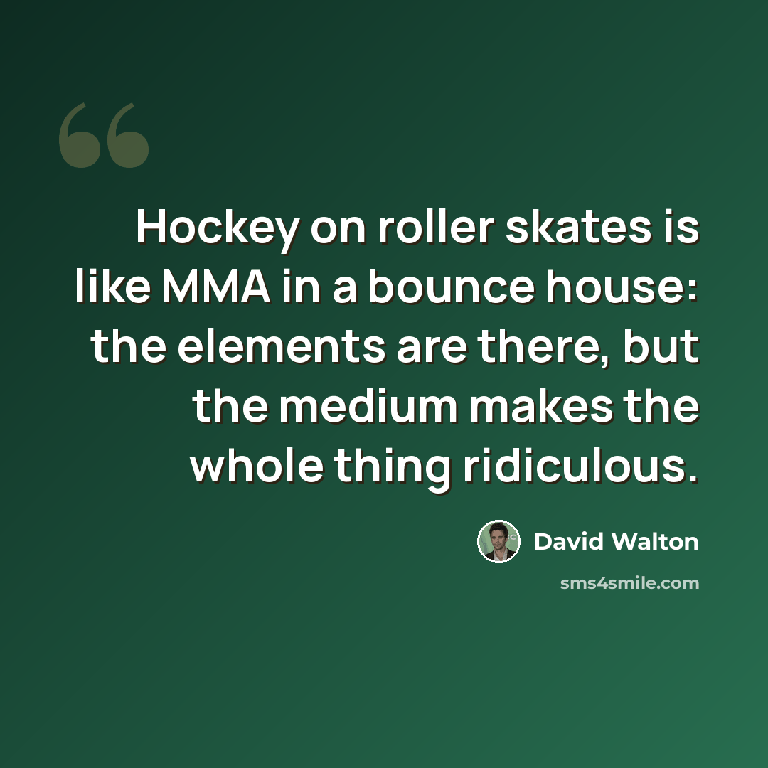 “Hockey on roller skates is like MMA in a bounce house: the elements are there, but the medium makes the whole thing ridiculous.” quote by David Walton