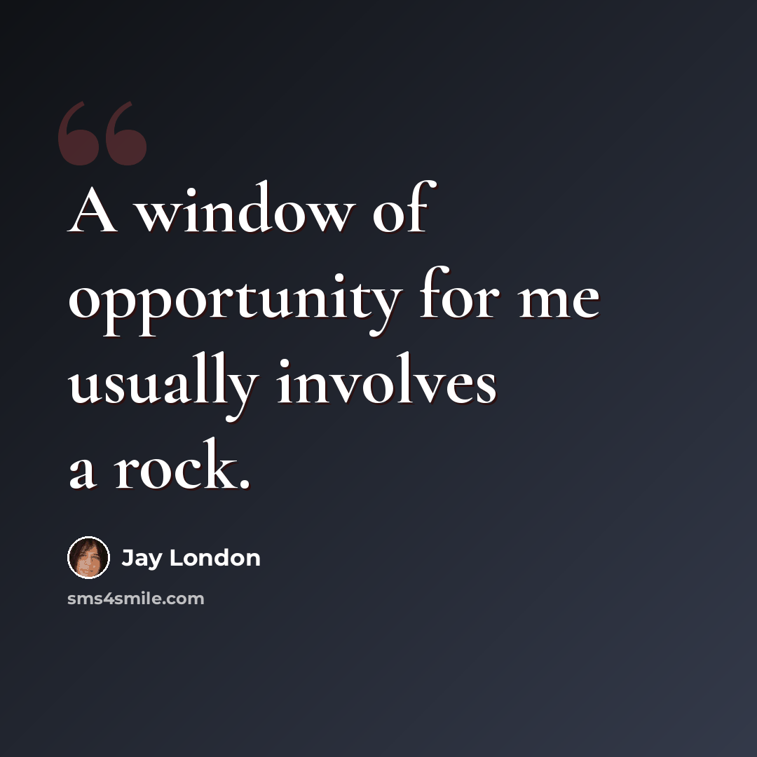 “A window of opportunity for me usually involves a rock.” quote by Jay London