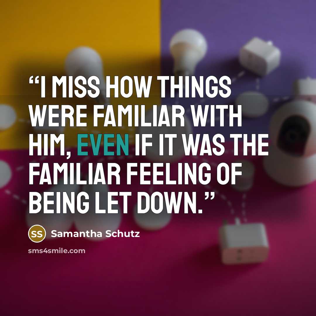 “I miss how things were familiar with him, even if it was the familiar feeling of being let down.” quote by Samantha Schutz