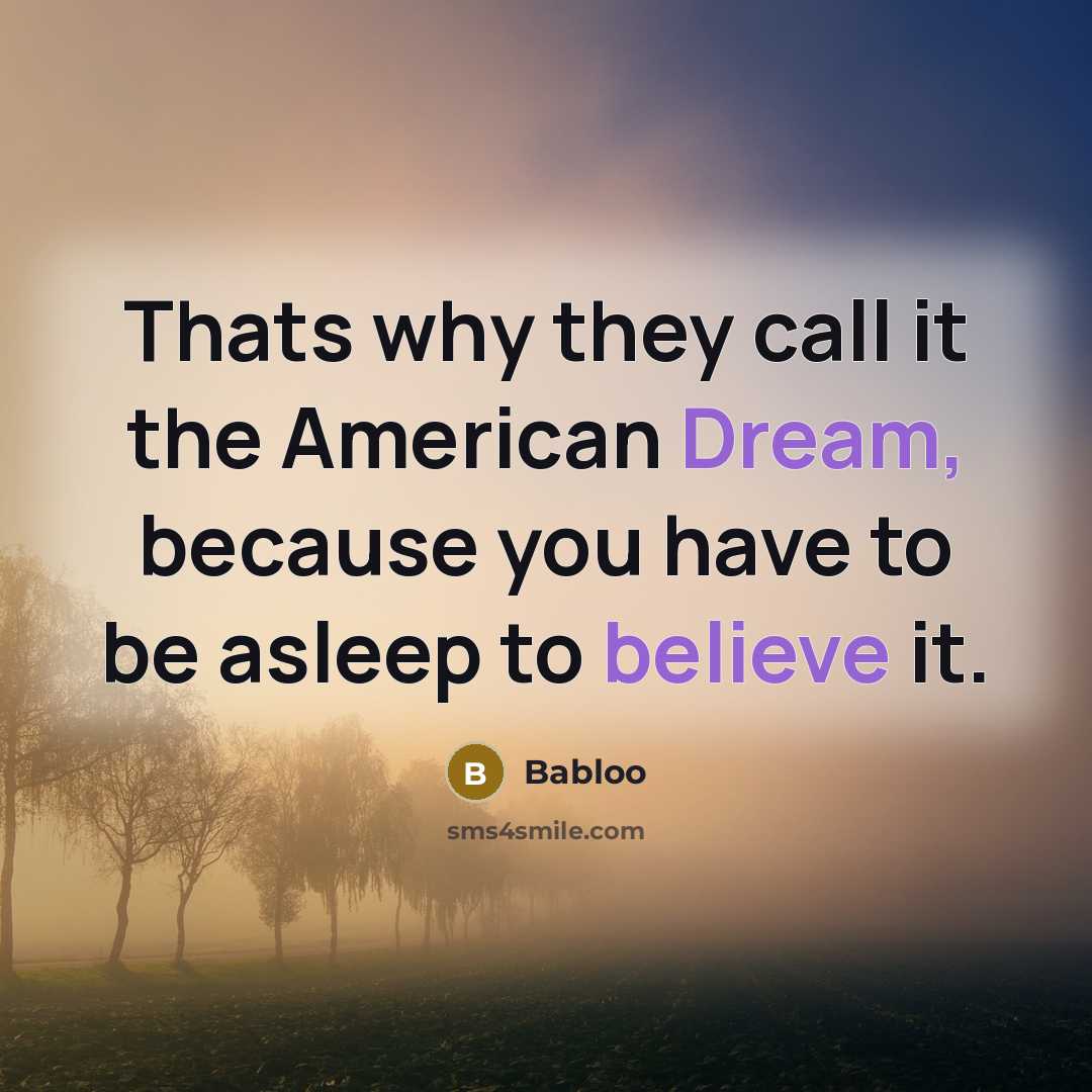 “Thats why they call it the American Dream, because you have to be asleep to believe it.” quote by Babloo