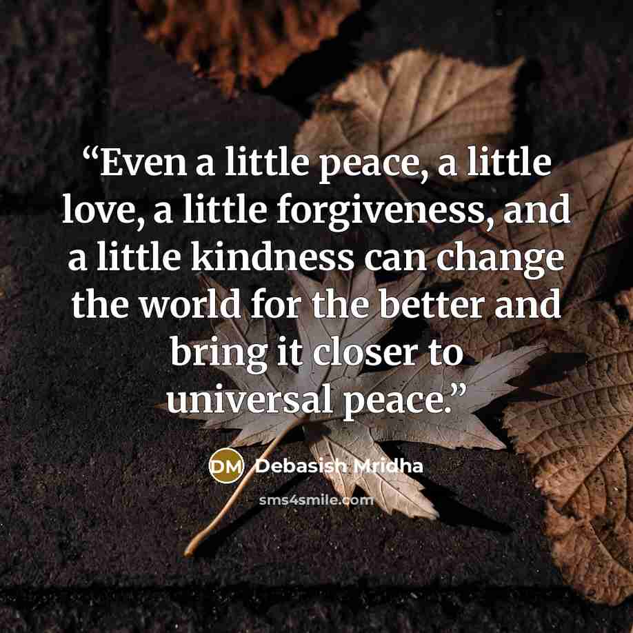 “Even a little peace, a little love, a little forgiveness, and a little kindness can change the world for the better and bring it closer to universal peace.” quote by Debasish Mridha
