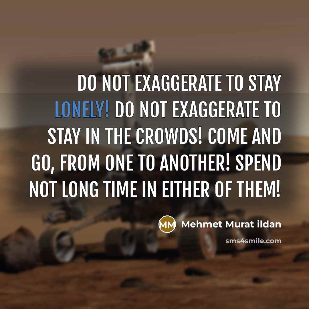 “Do not exaggerate to stay lonely! Do not exaggerate to stay in the crowds! Come and go, from one to another! Spend not long time in either of them!” quote by Mehmet Murat Ildan