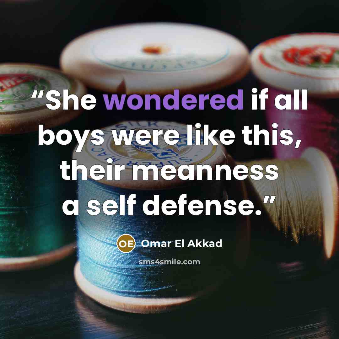 “She wondered if all boys were like this, their meanness a self defense.” quote by Omar El Akkad