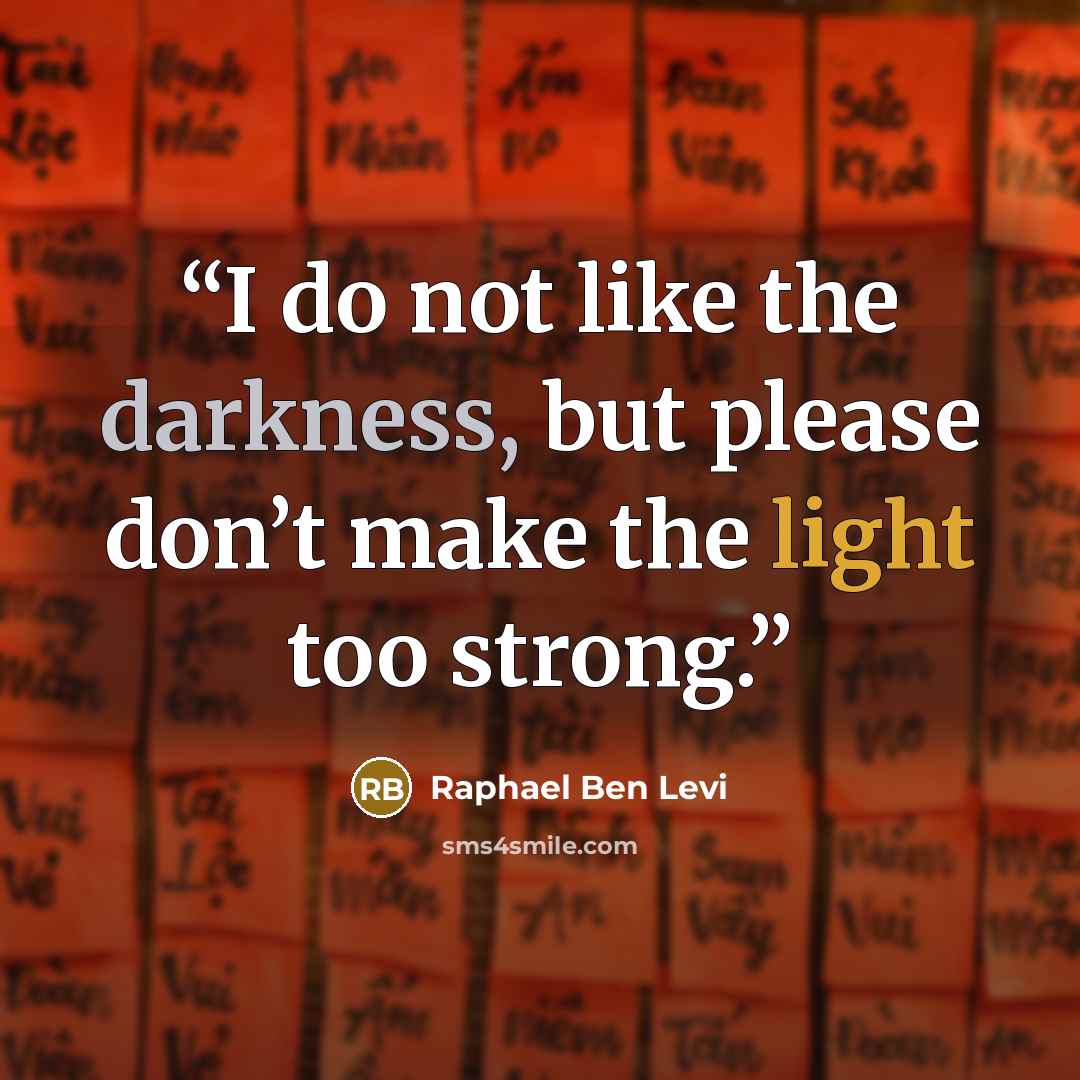 “I do not like the darkness, but please don’t make the light too strong.” quote by Raphael Ben Levi