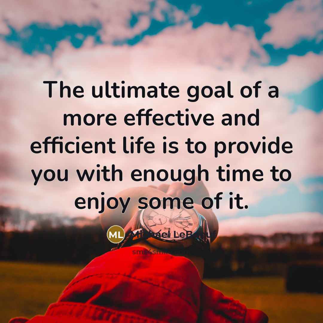 “The ultimate goal of a more effective and efficient life is to provide you with enough time to enjoy some of it.” quote by Michael LeBoeuf
