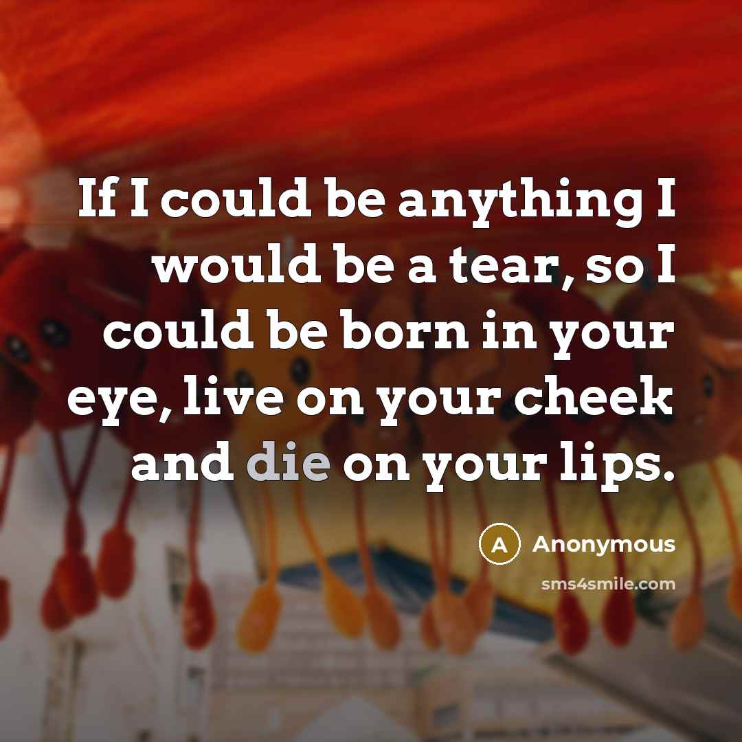 “If I could be anything I would be a tear, so I could be born in your eye, live on your cheek and die on your lips.” quote by Anonymous