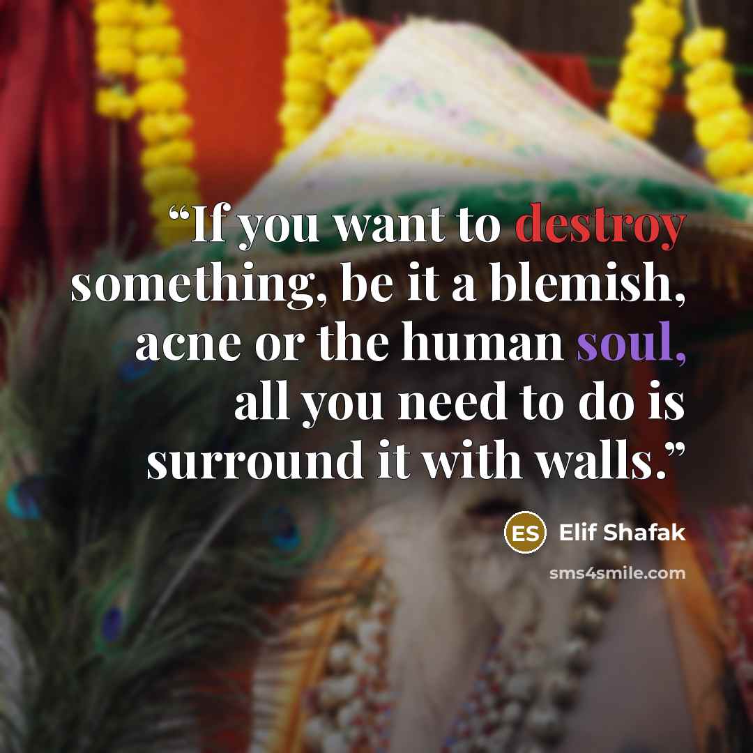 “If you want to destroy something, be it a blemish, acne or the human soul, all you need to do is surround it with walls.” quote by Elif Shafak