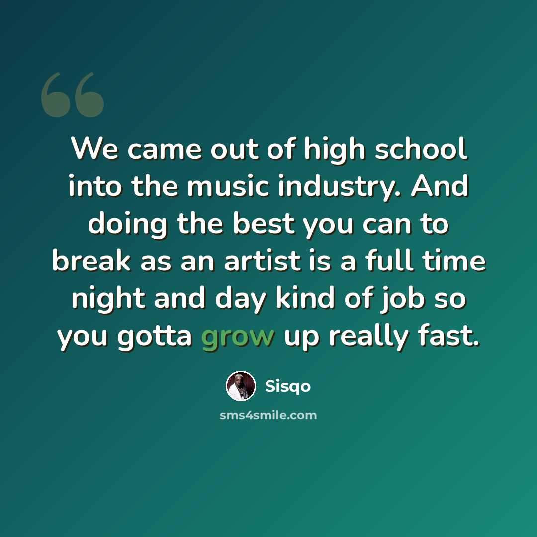 “We came out of high school into the music industry. And doing the best you can to break as an artist is a full time night and day kind of job so you gotta grow up really fast.” quote by Sisqo
