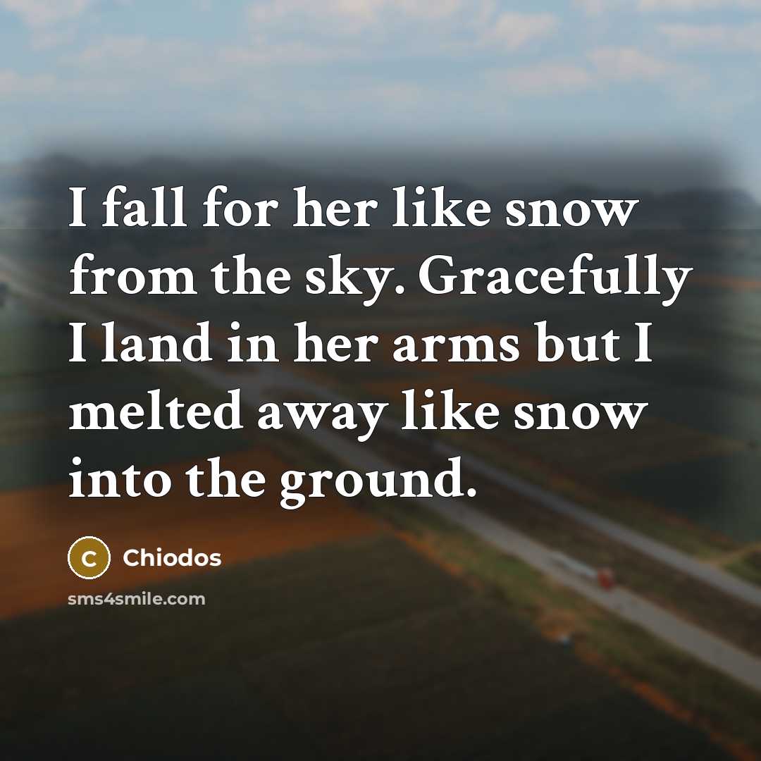 “I fall for her like snow from the sky. Gracefully I land in her arms but I melted away like snow into the ground.” quote by Chiodos