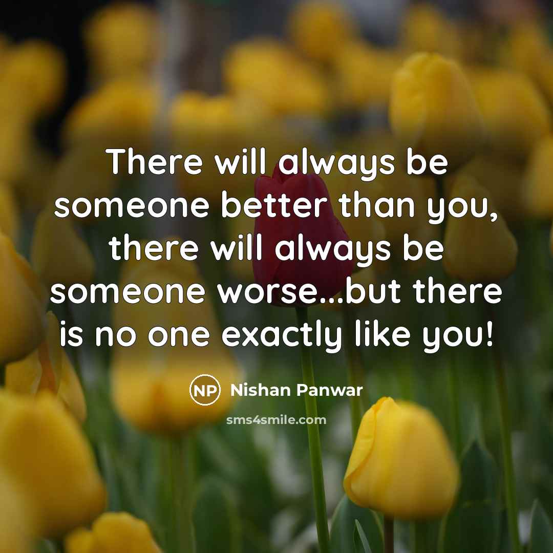 “There will always be someone better than you, there will always be someone worse...but there is no one exactly like you!” quote by Nishan Panwar