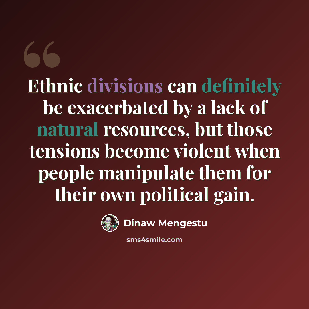 “Ethnic divisions can definitely be exacerbated by a lack of natural resources, but those tensions become violent when people manipulate them for their own political gain.” quote by Dinaw Mengestu