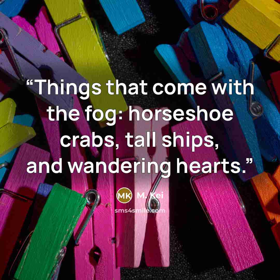 “Things that come with the fog: horseshoe crabs, tall ships, and wandering hearts.” quote by M. Kei
