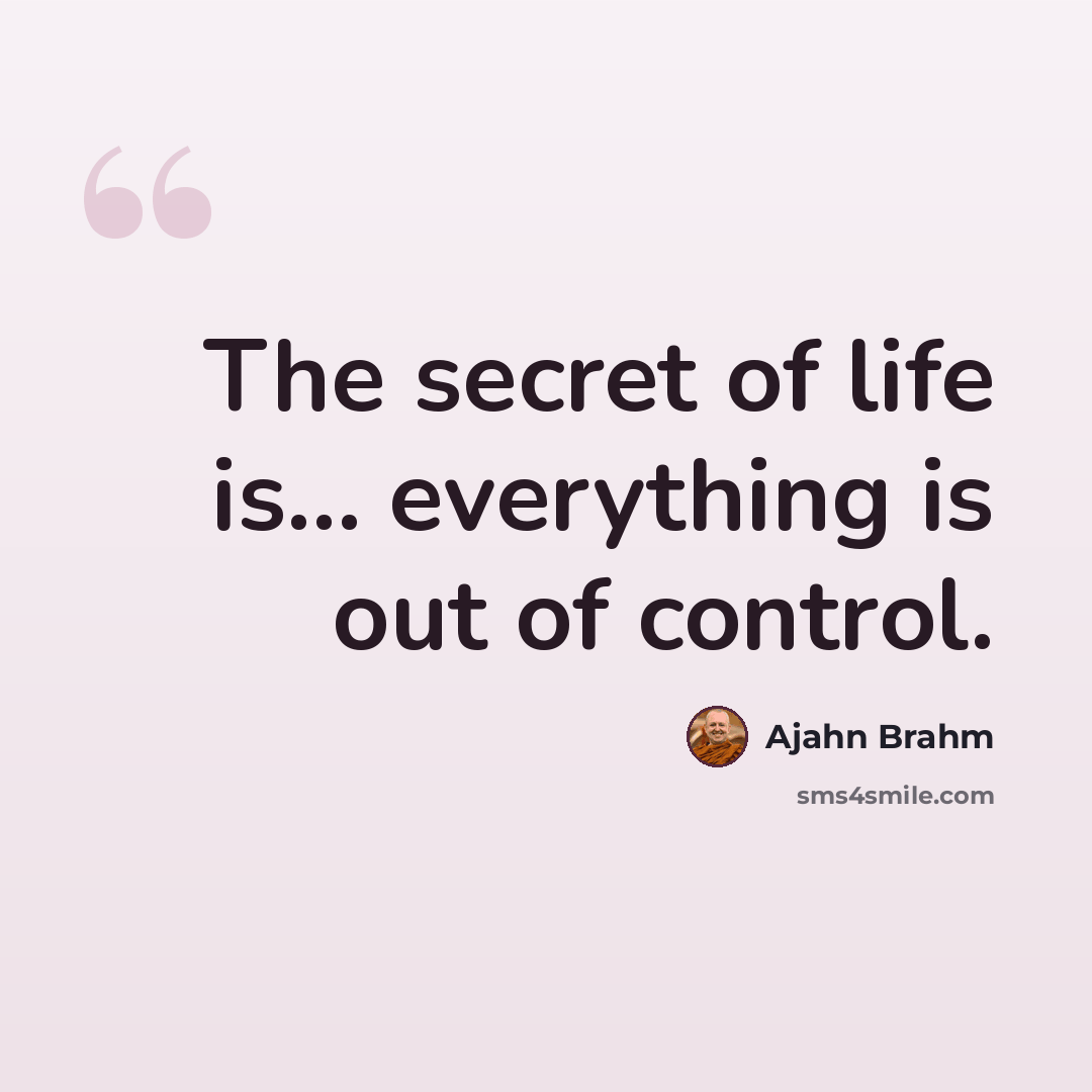“The secret of life is... everything is out of control.” quote by Ajahn Brahm