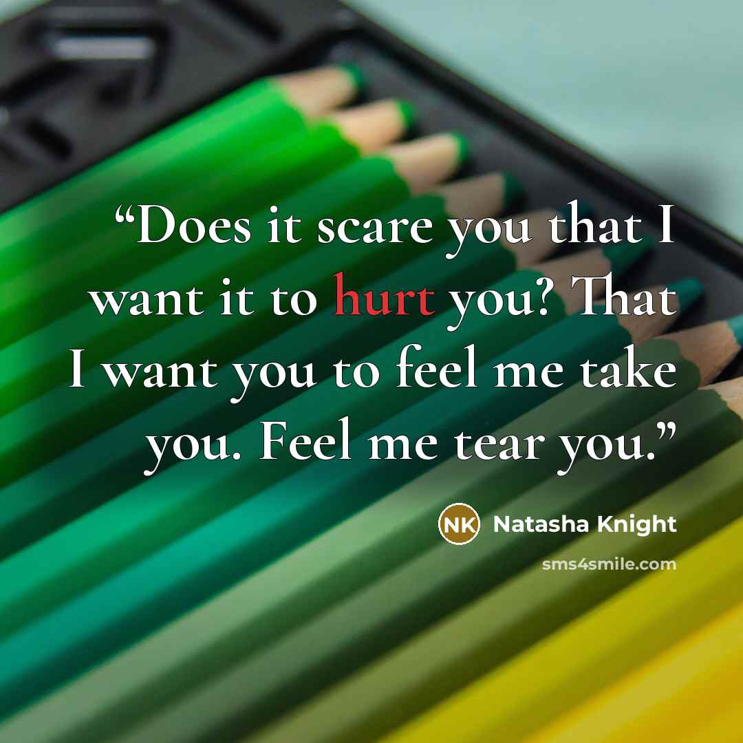 “Does it scare you that I want it to hurt you? That I want you to feel me take you. Feel me tear you.” quote by Natasha Knight
