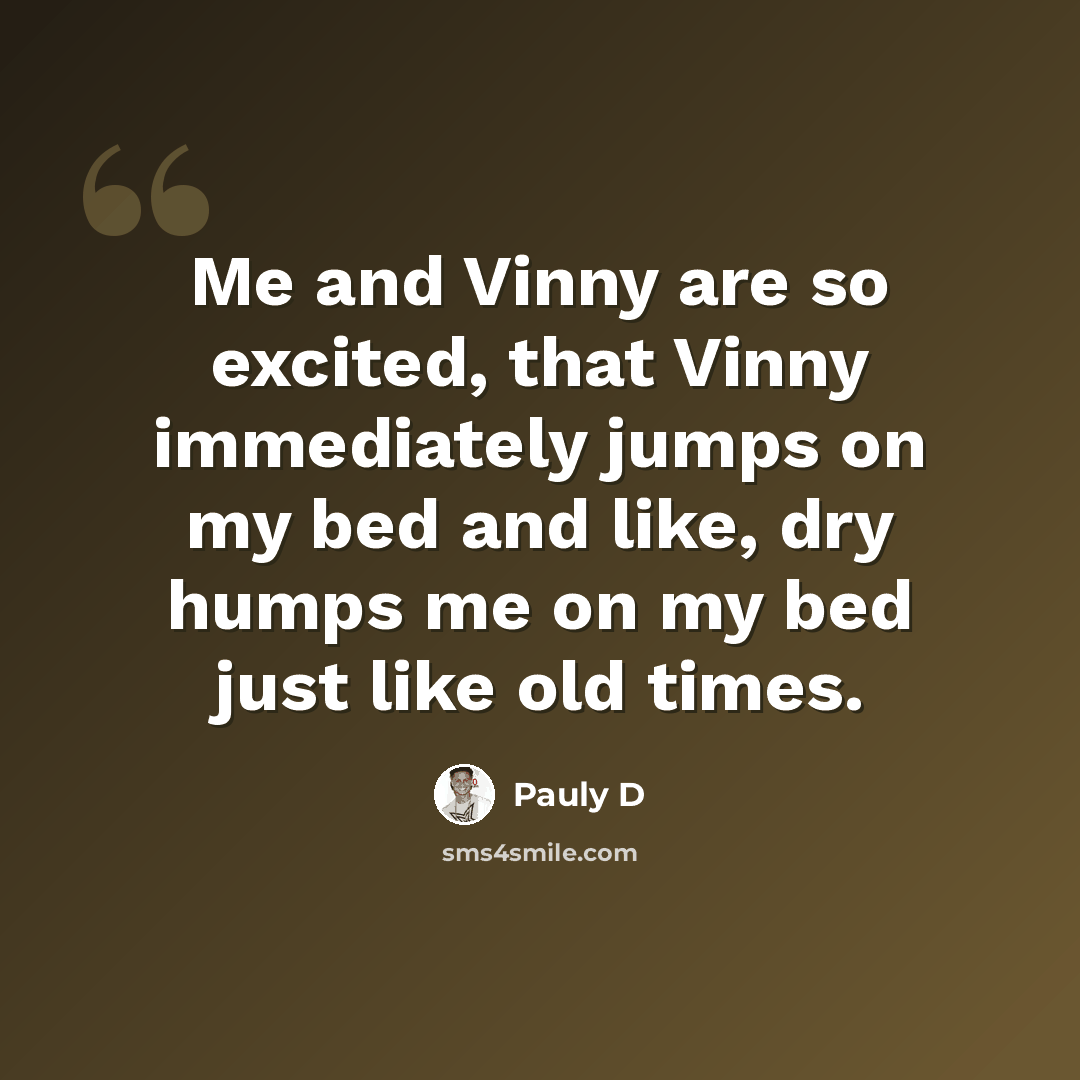 “Me and Vinny are so excited, that Vinny immediately jumps on my bed and like, dry humps me on my bed just like old times.” quote by Pauly D