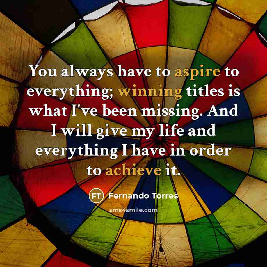 “You always have to aspire to everything; winning titles is what I've been missing. And I will give my life and everything I have in order to achieve it.” quote by Fernando Torres