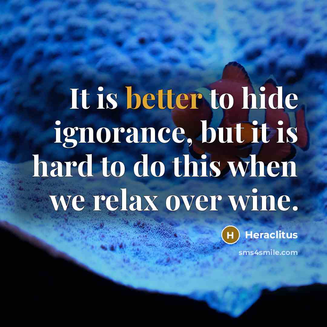 “It is better to hide ignorance, but it is hard to do this when we relax over wine.” quote by Heraclitus