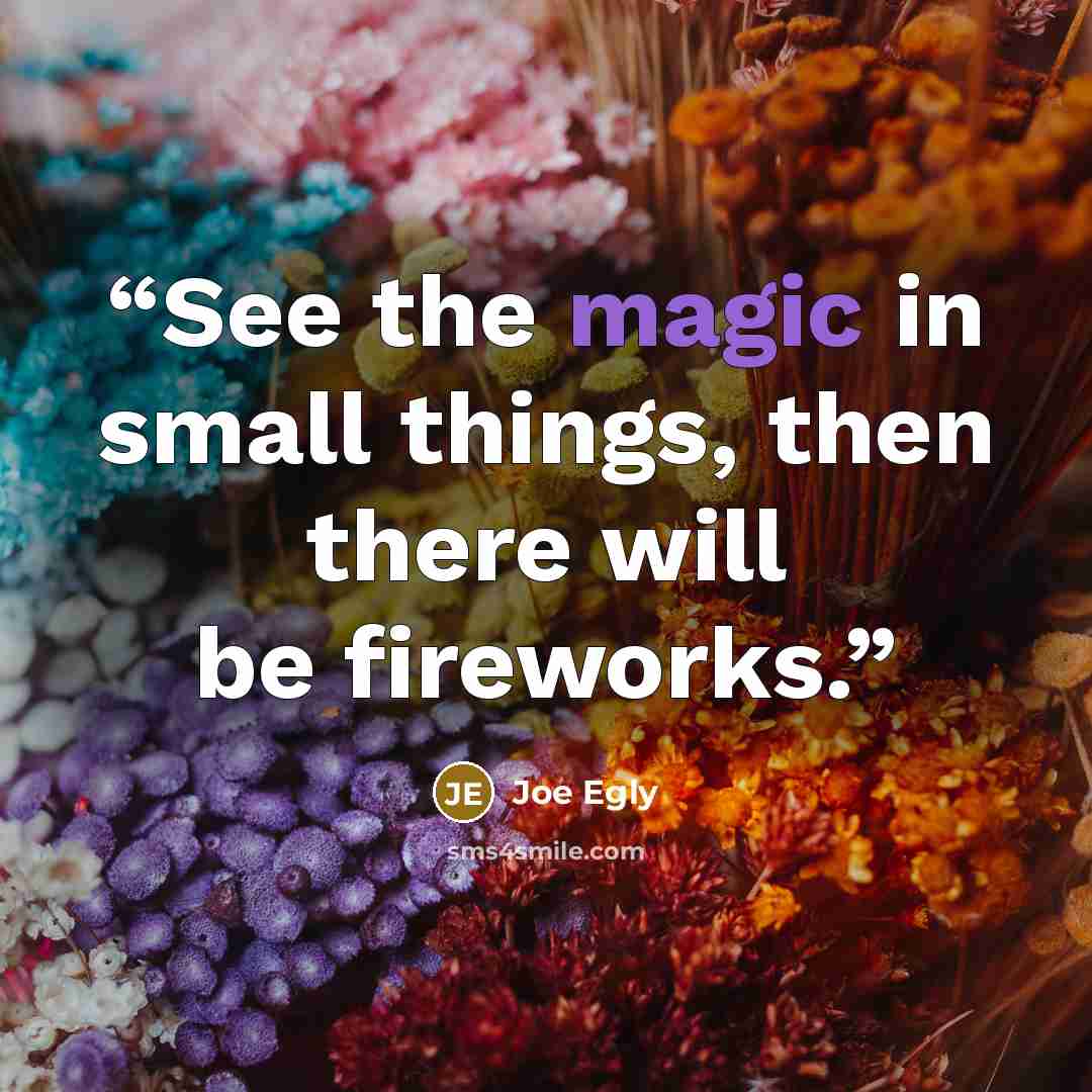 “See the magic in small things, then there will be fireworks.” quote by Joe Egly