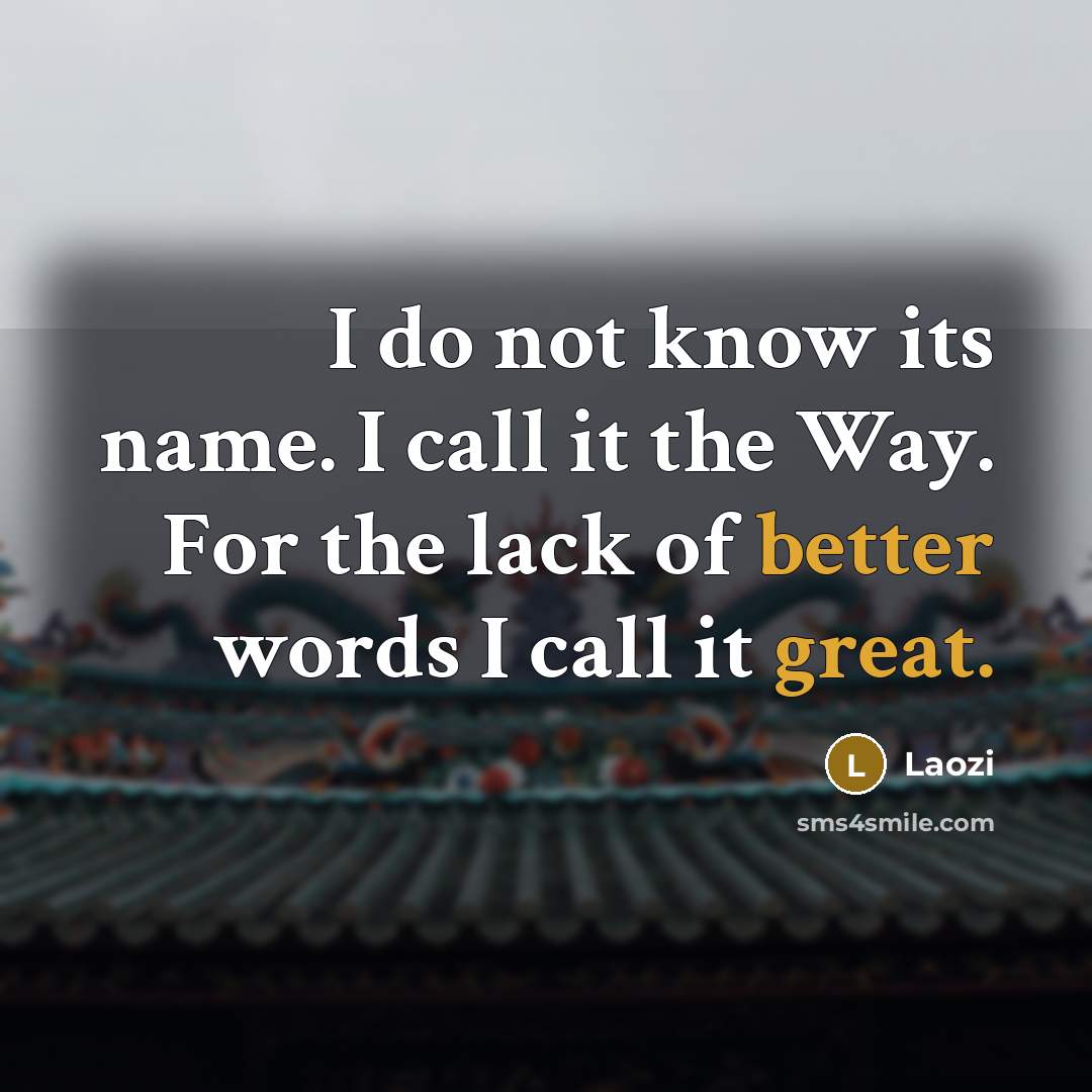 “I do not know its name. I call it the Way. For the lack of better words I call it great.” quote by Laozi