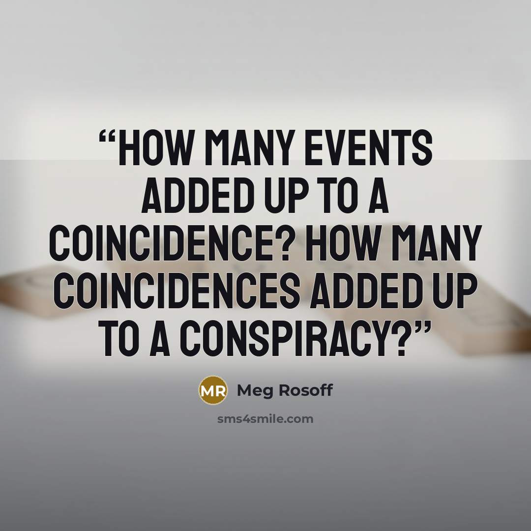 “How many events added up to a coincidence? How many coincidences added up to a conspiracy?” quote by Meg Rosoff