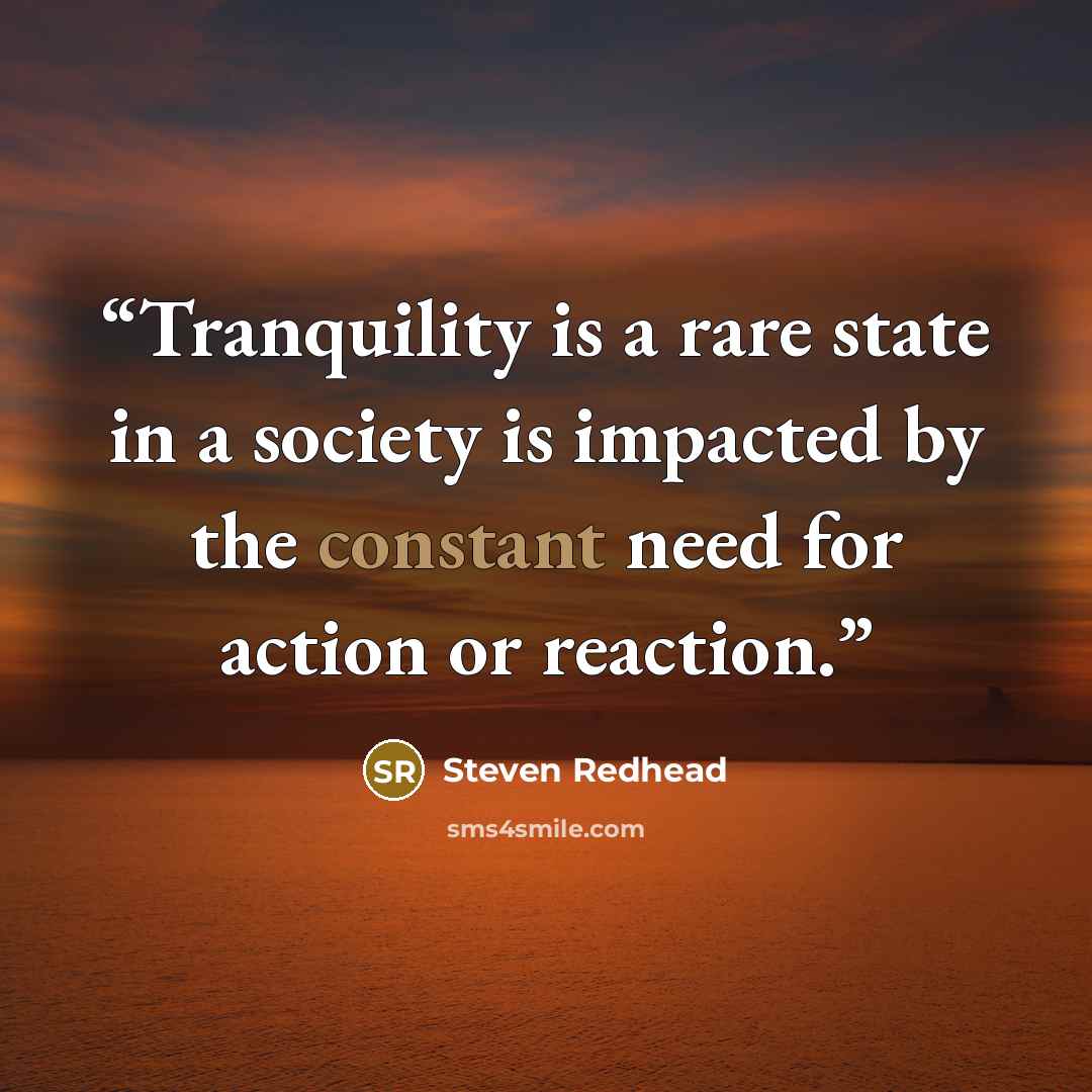 “Tranquility is a rare state in a society is impacted by the constant need for action or reaction.” quote by Steven Redhead