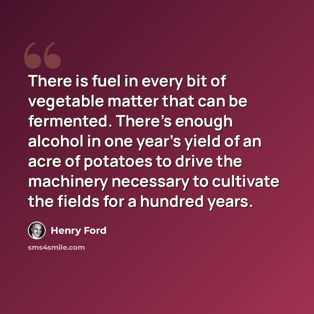 “There is fuel in every bit of vegetable matter that can be fermented. There's enough alcohol in one year's yield of an acre of potatoes to drive the machinery necessary to cultivate the fields for a hundred years.” quote by Henry Ford