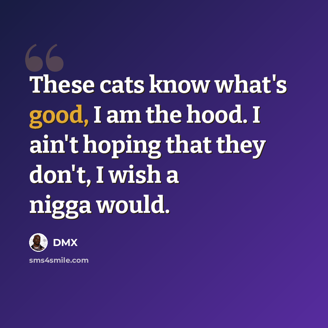 “These cats know what's good, I am the hood. I ain't hoping that they don't, I wish a nigga would.” quote by Dmx
