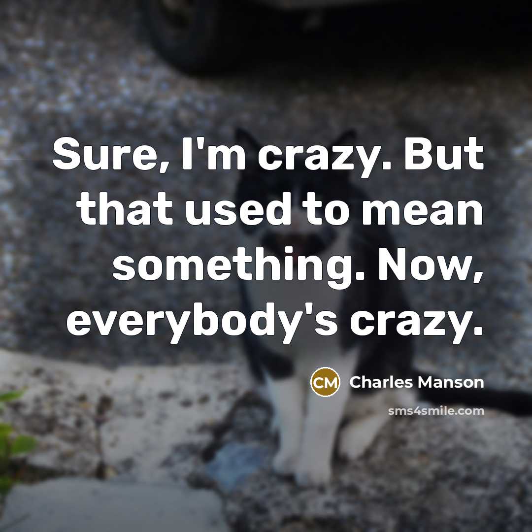 “Sure, I'm crazy. But that used to mean something. Now, everybody's crazy.” quote by Charles Manson