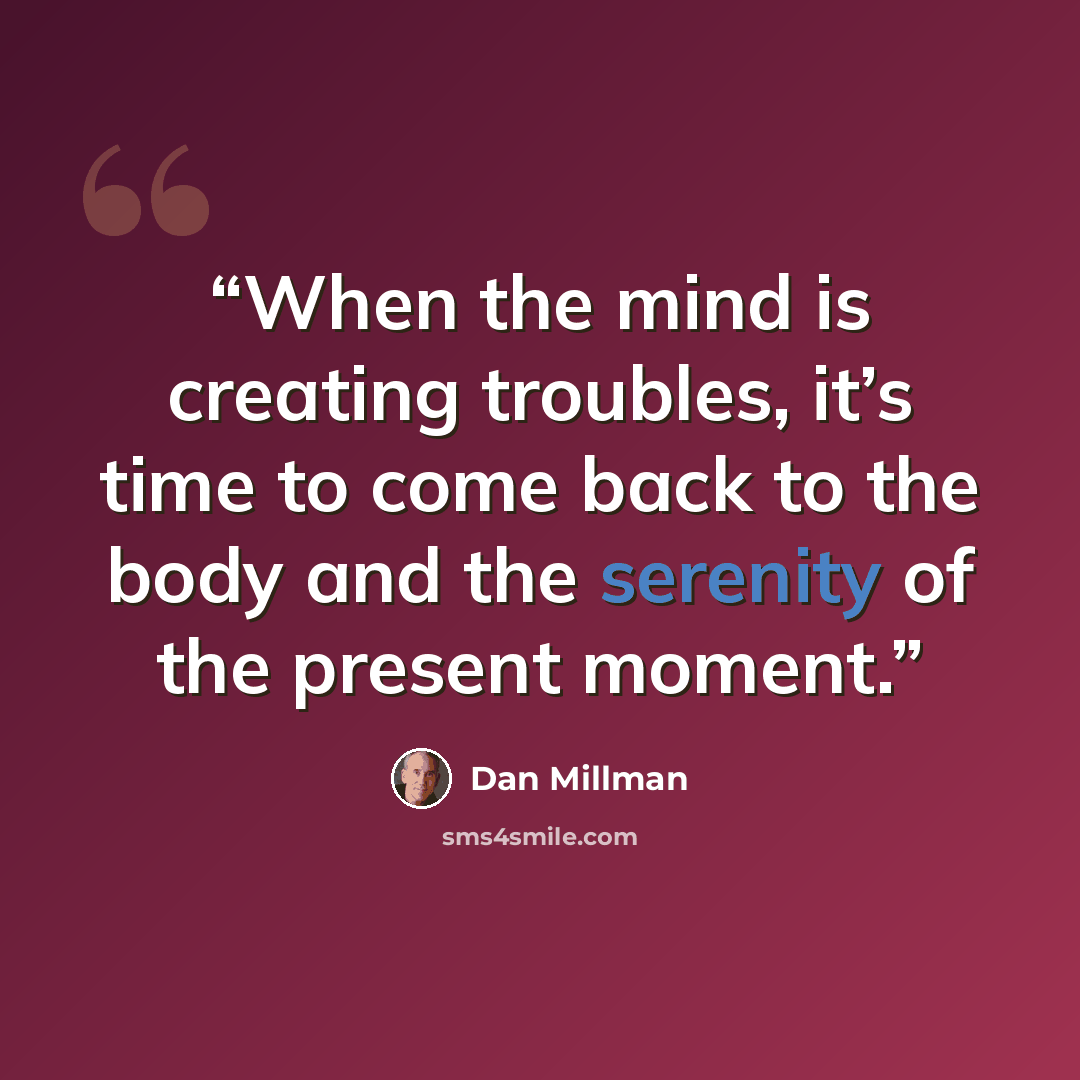 “When the mind is creating troubles, it’s time to come back to the body and the serenity of the present moment.” quote by Dan Millman