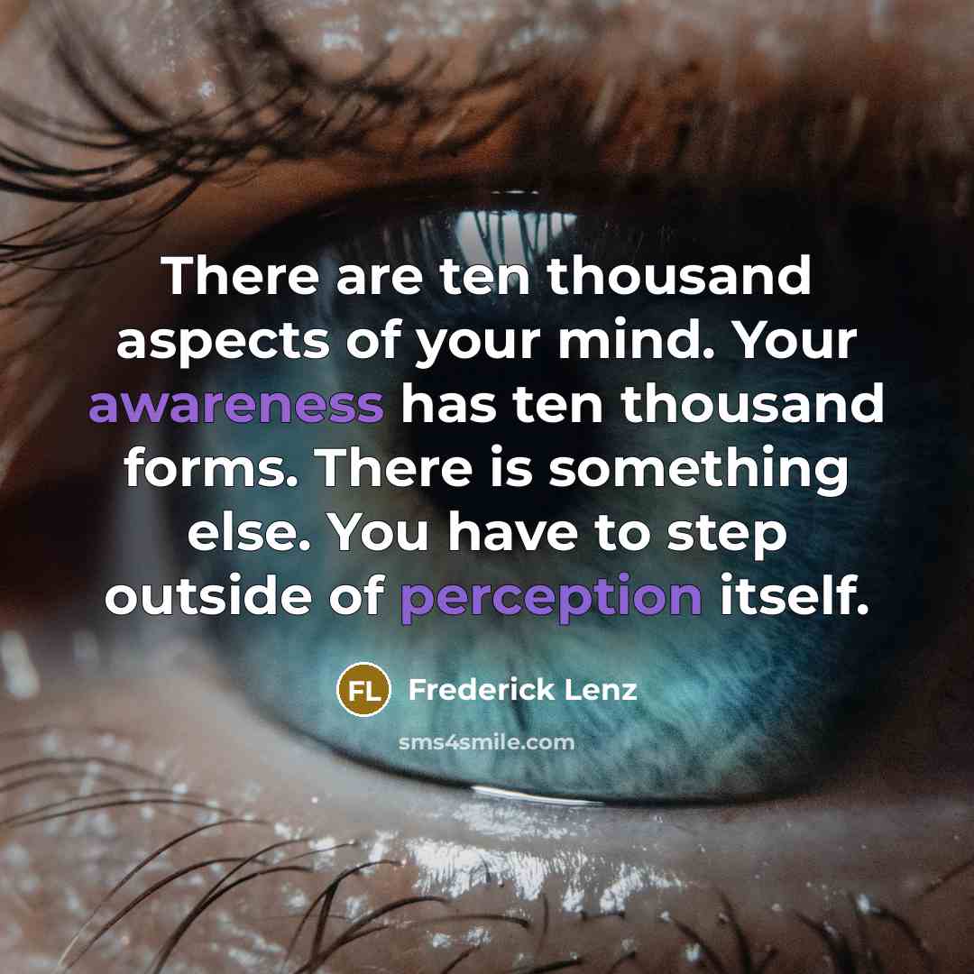 “There are ten thousand aspects of your mind. Your awareness has ten thousand forms. There is something else. You have to step outside of perception itself.” quote by Frederick Lenz